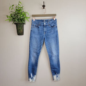 7FAM Skinny Ankle Bleached Distressed Medium Wash Mid Rise For All Mankind Jeans